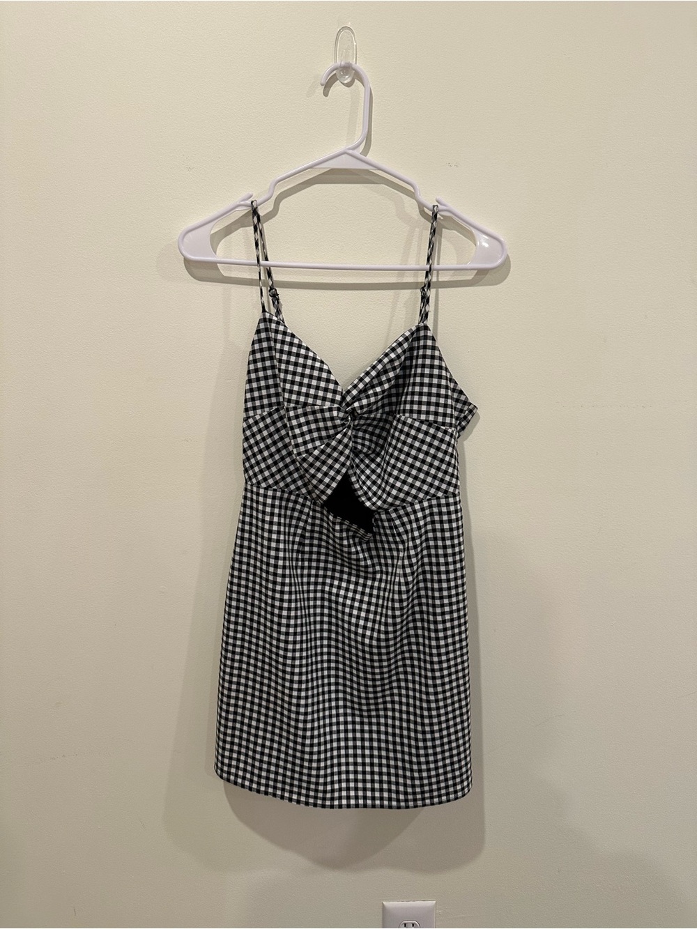 by the way. Black & White Gingham Knot-Front Mini Dress